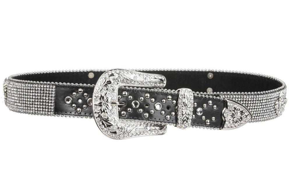 Snap on Western Cowgirl Rhinestone Fleur De Lis Leather Belt - OnlineBelts