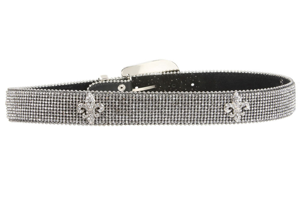 Snap on Western Cowgirl Rhinestone Fleur De Lis Leather Belt - OnlineBelts