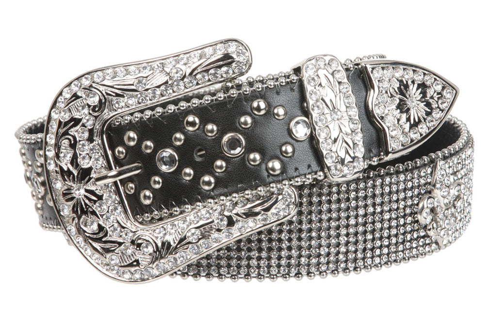Snap on Western Cowgirl Rhinestone Fleur De Lis Leather Belt - OnlineBelts