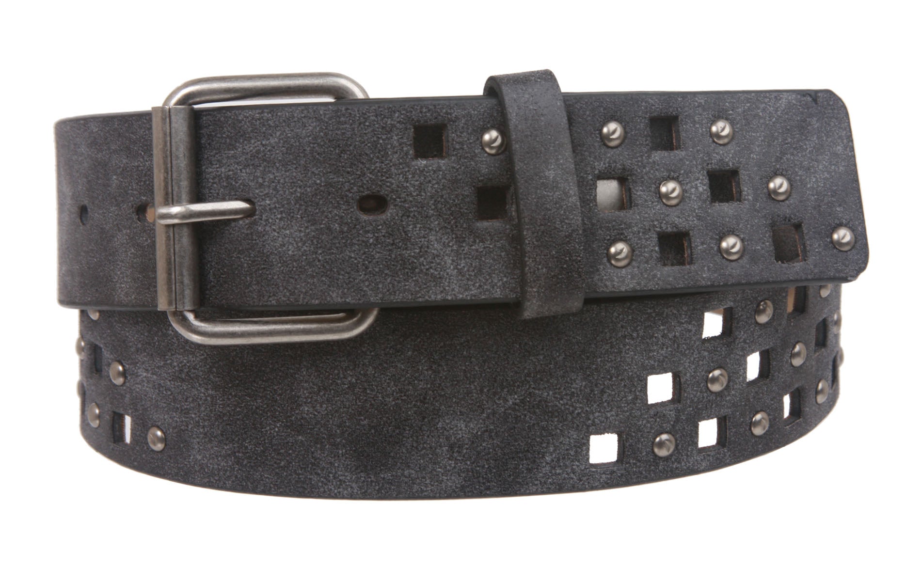 Snap on Perforated Laser Cut Studded Leather Belt - OnlineBelts