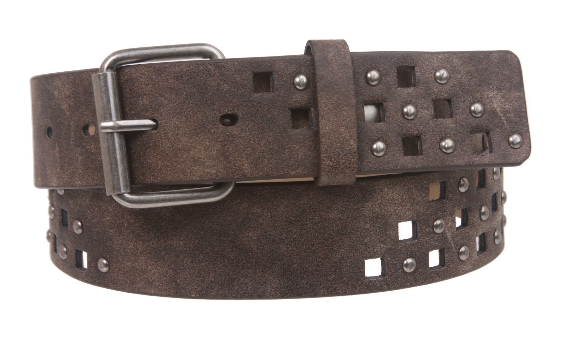 Snap on Perforated Laser Cut Studded Leather Belt - OnlineBelts