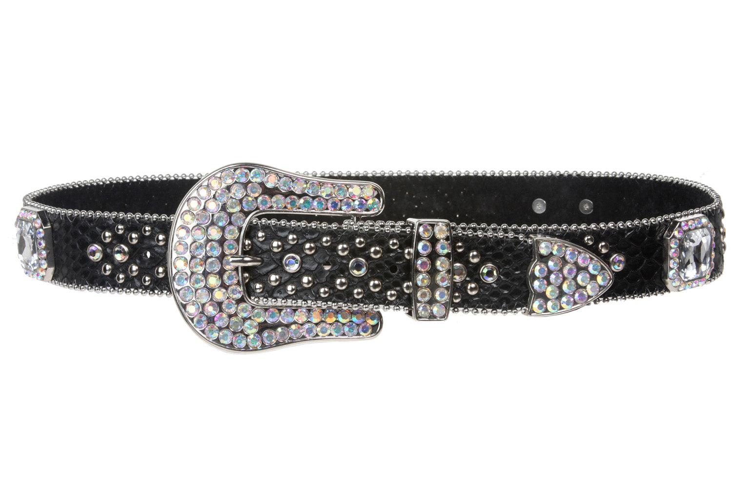 Snap on Rhinestone Square Ornaments Alligator Print Genuine Leather Belt - OnlineBelts