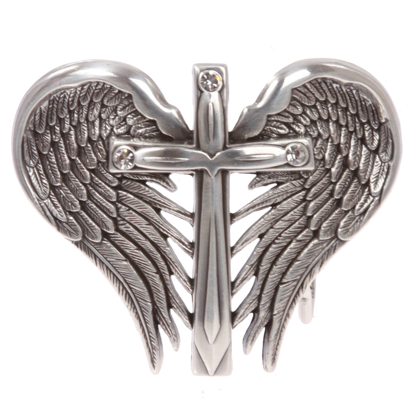 Women's Western Silver heart and Winged Cross Belt Buckle - OnlineBelts