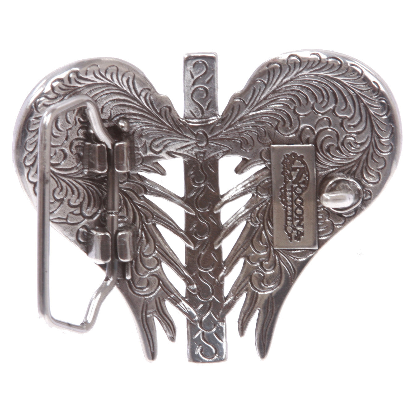 Women's Western Silver heart and Winged Cross Belt Buckle - OnlineBelts