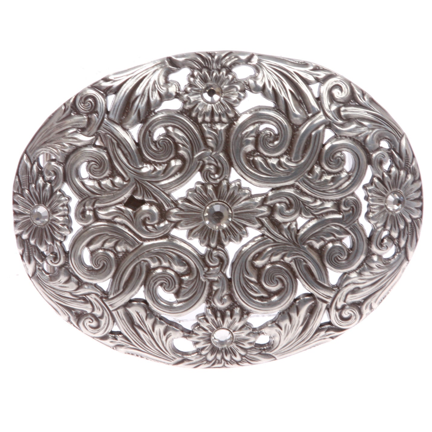 Western Antiqued Silver Sunflower Filigree Rhinestones Oval Belt - OnlineBelts