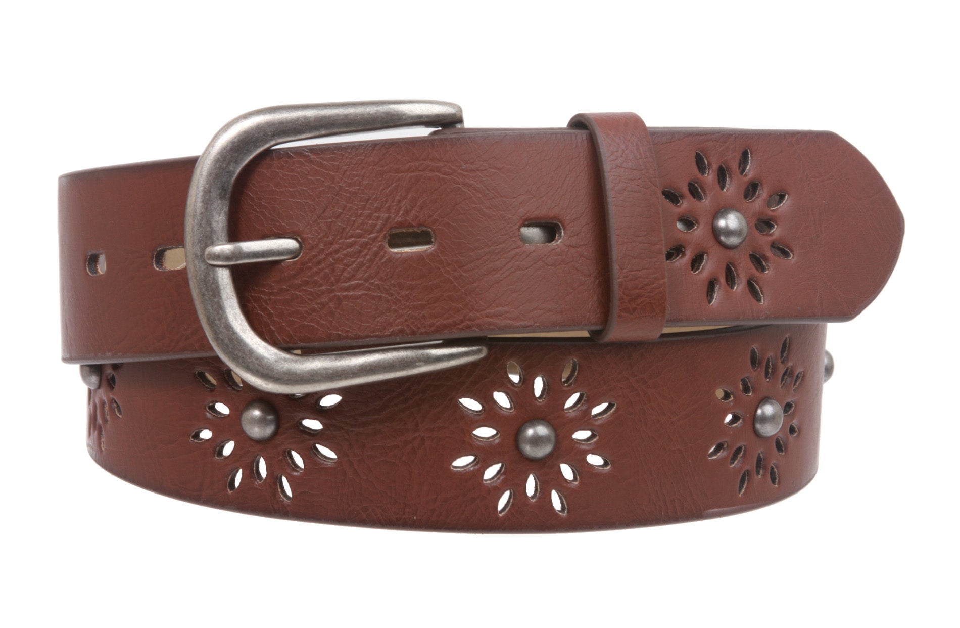 Women's Snap on Perforated Laser Cut Studded Leather Belt