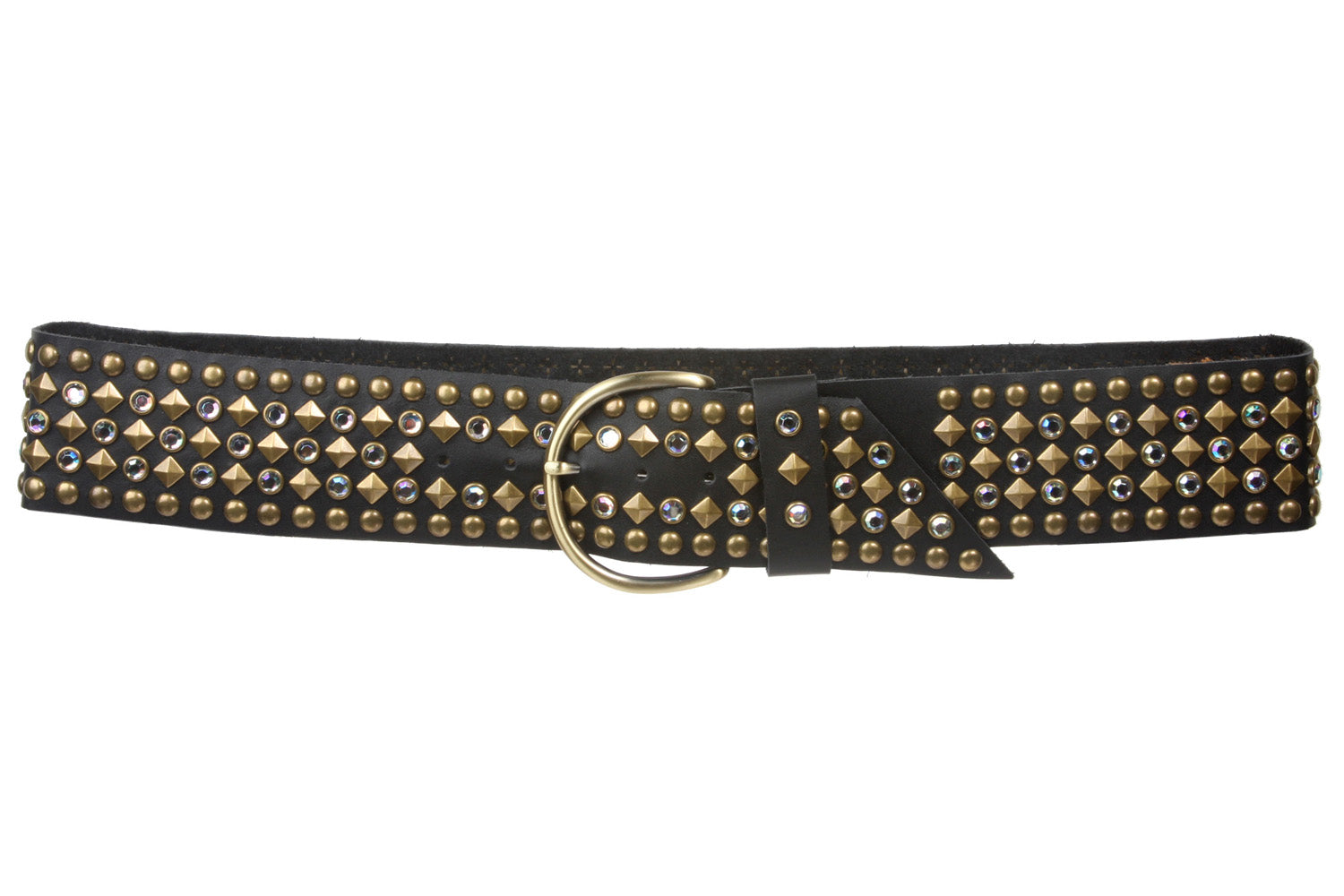 Ladies 2 1/4 Inch Rhinestone Studded Genuine Leather Sash Belt - OnlineBelts