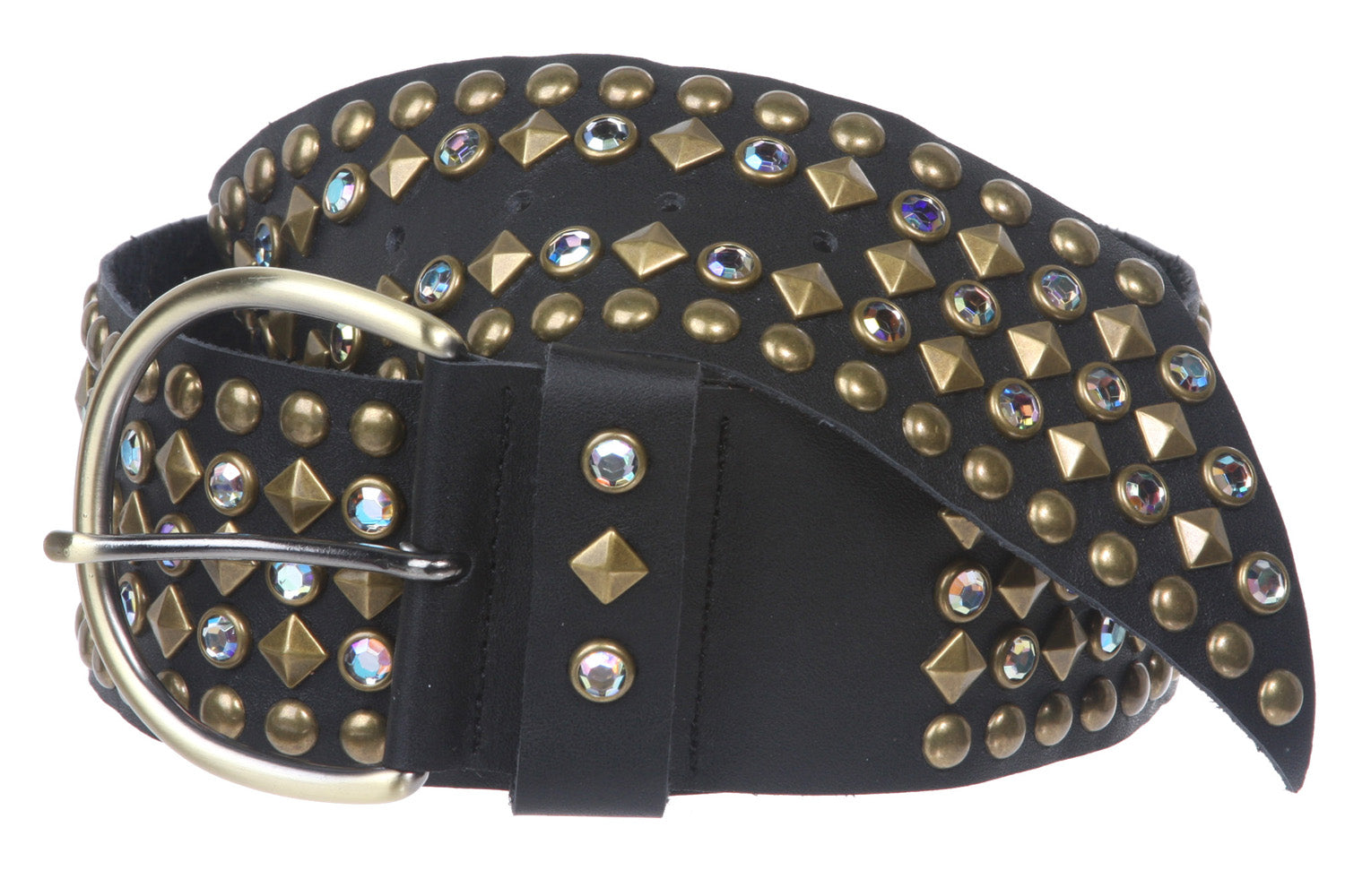 Ladies 2 1/4 Inch Rhinestone Studded Genuine Leather Sash Belt - OnlineBelts