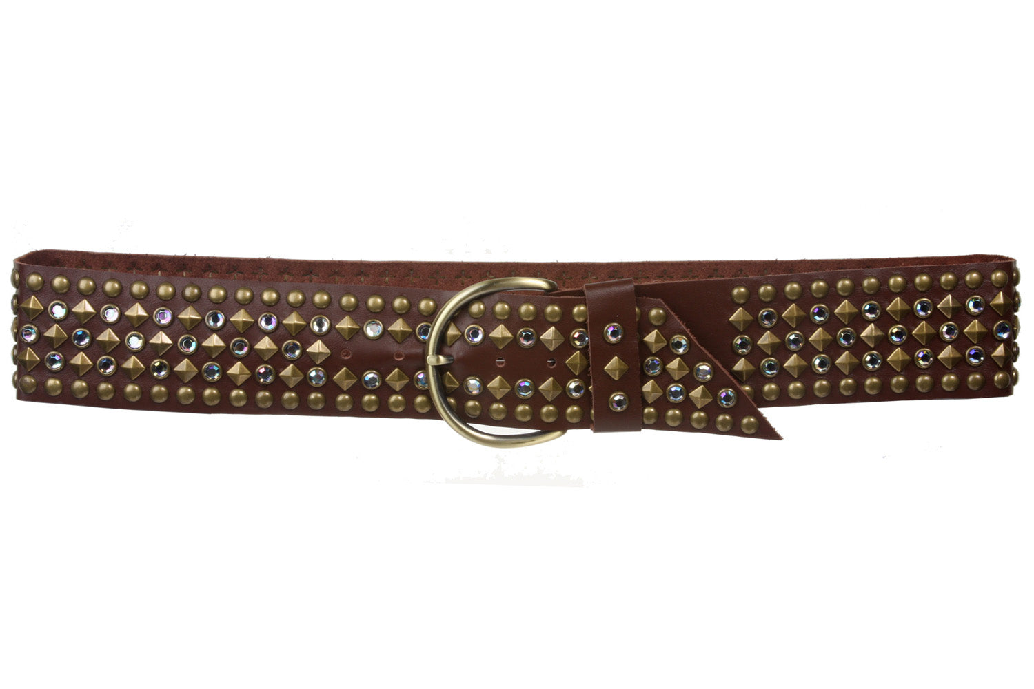 Ladies 2 1/4 Inch Rhinestone Studded Genuine Leather Sash Belt - OnlineBelts