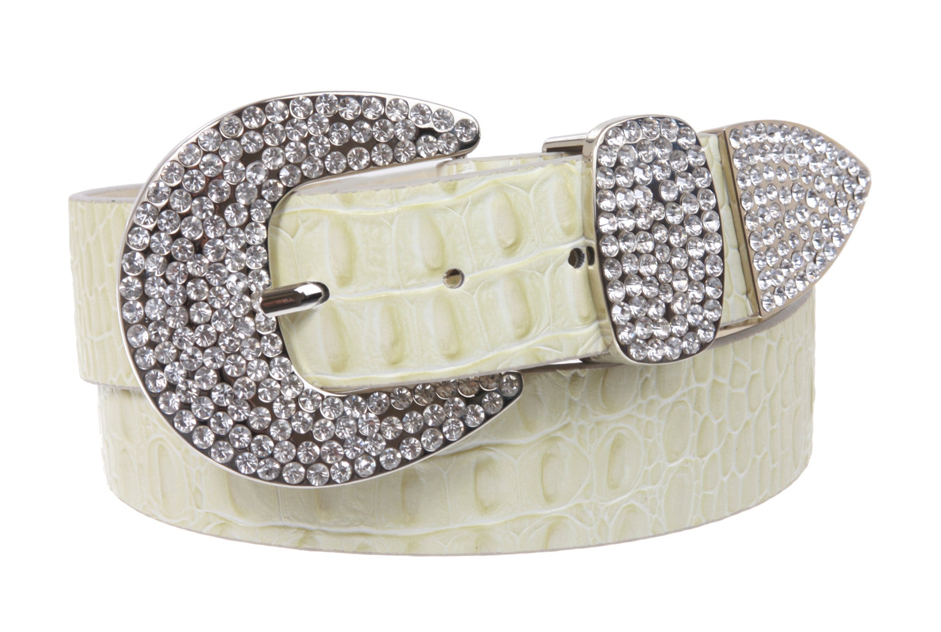 Womens Snap On Western Crocodile Print Rhinestone Leather Belt - OnlineBelts