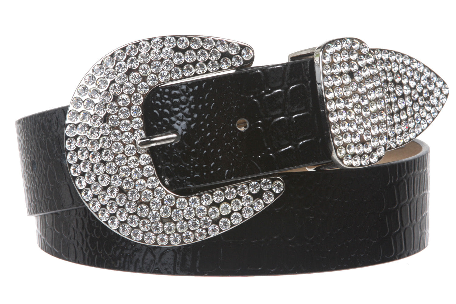 Womens Snap On Western Crocodile Print Rhinestone Leather Belt - OnlineBelts