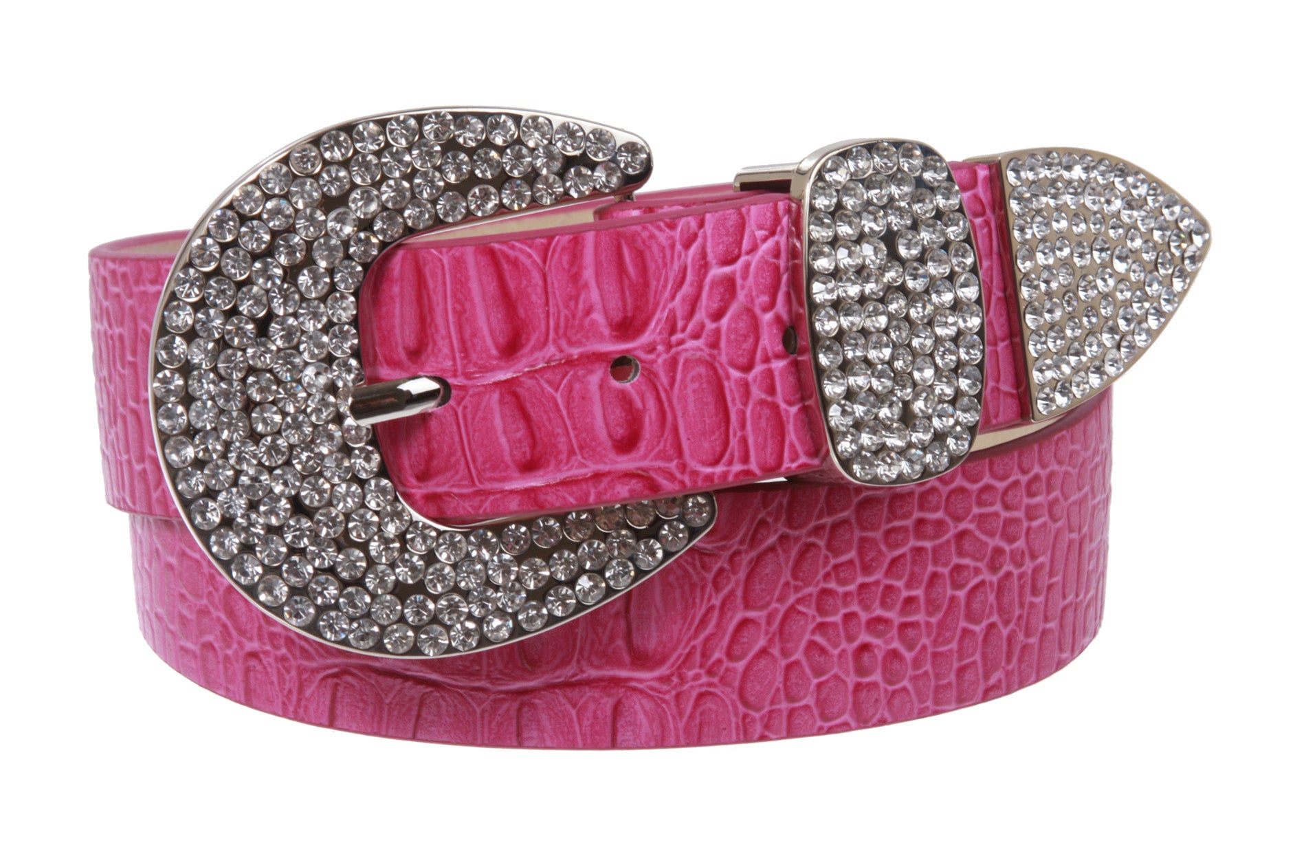 Womens Snap On Western Crocodile Print Rhinestone Leather Belt - OnlineBelts
