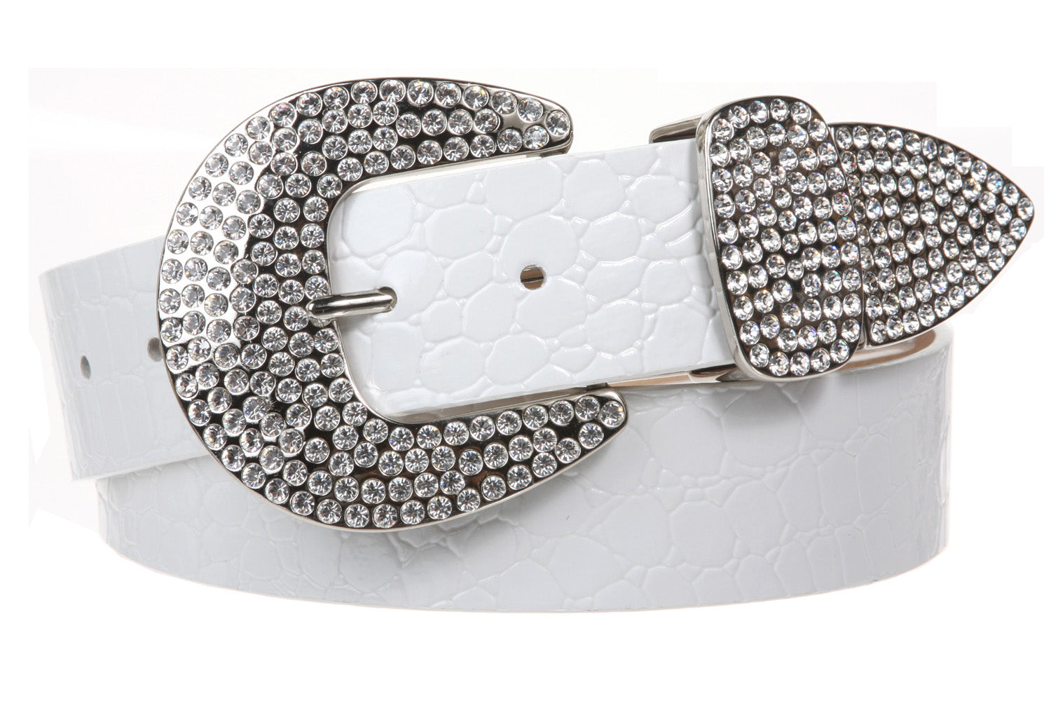 Womens Snap On Western Crocodile Print Rhinestone Leather Belt - OnlineBelts