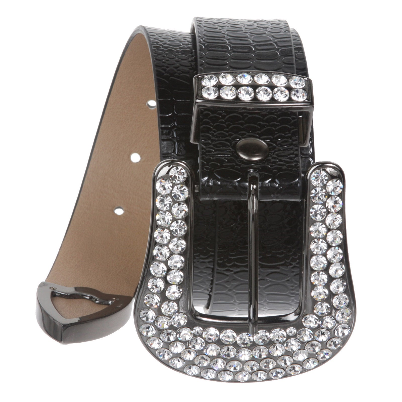 Women's Snap On Western Faux Crocodile Print Rhinestone Belt - OnlineBelts