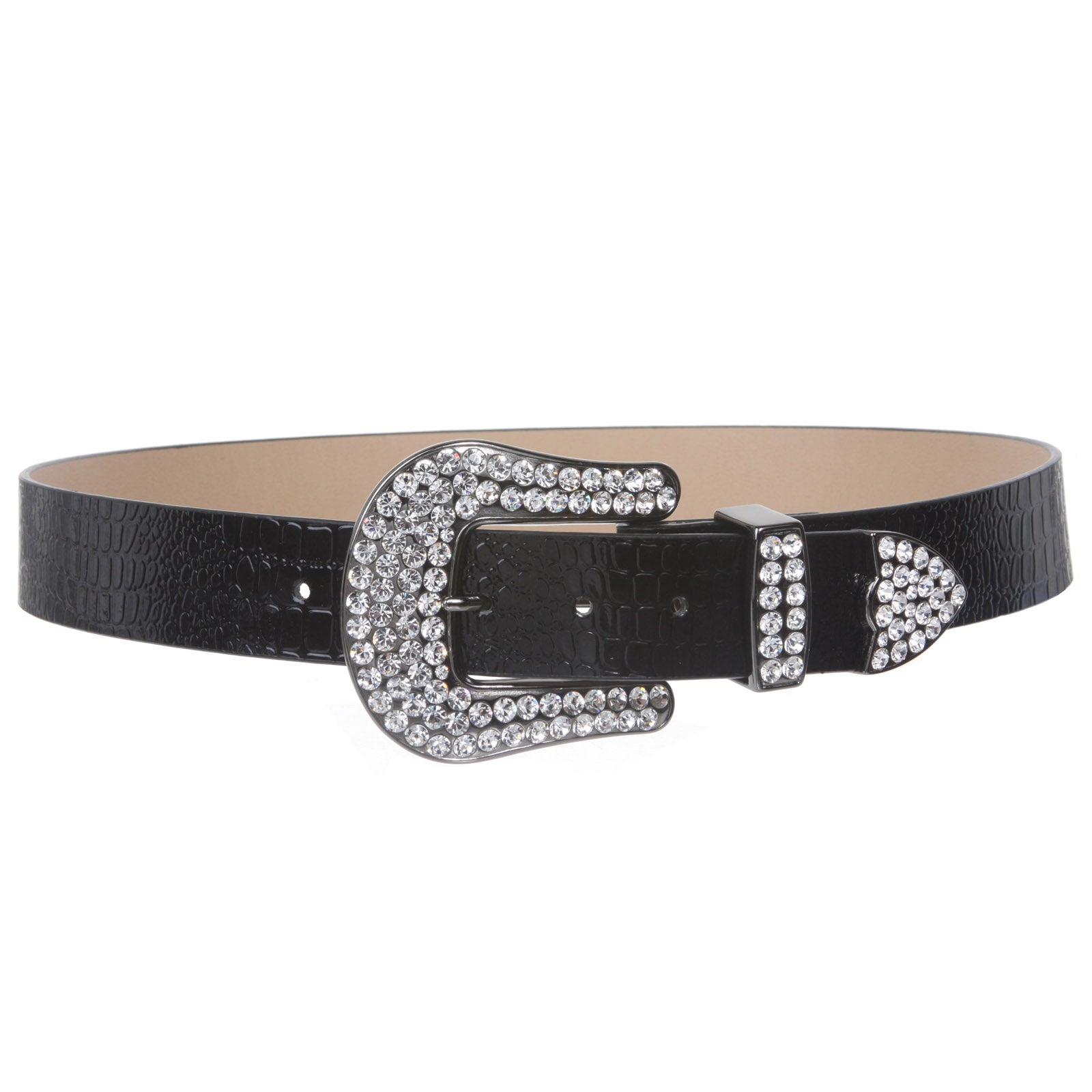 Women's Snap On Western Faux Crocodile Print Rhinestone Belt - OnlineBelts