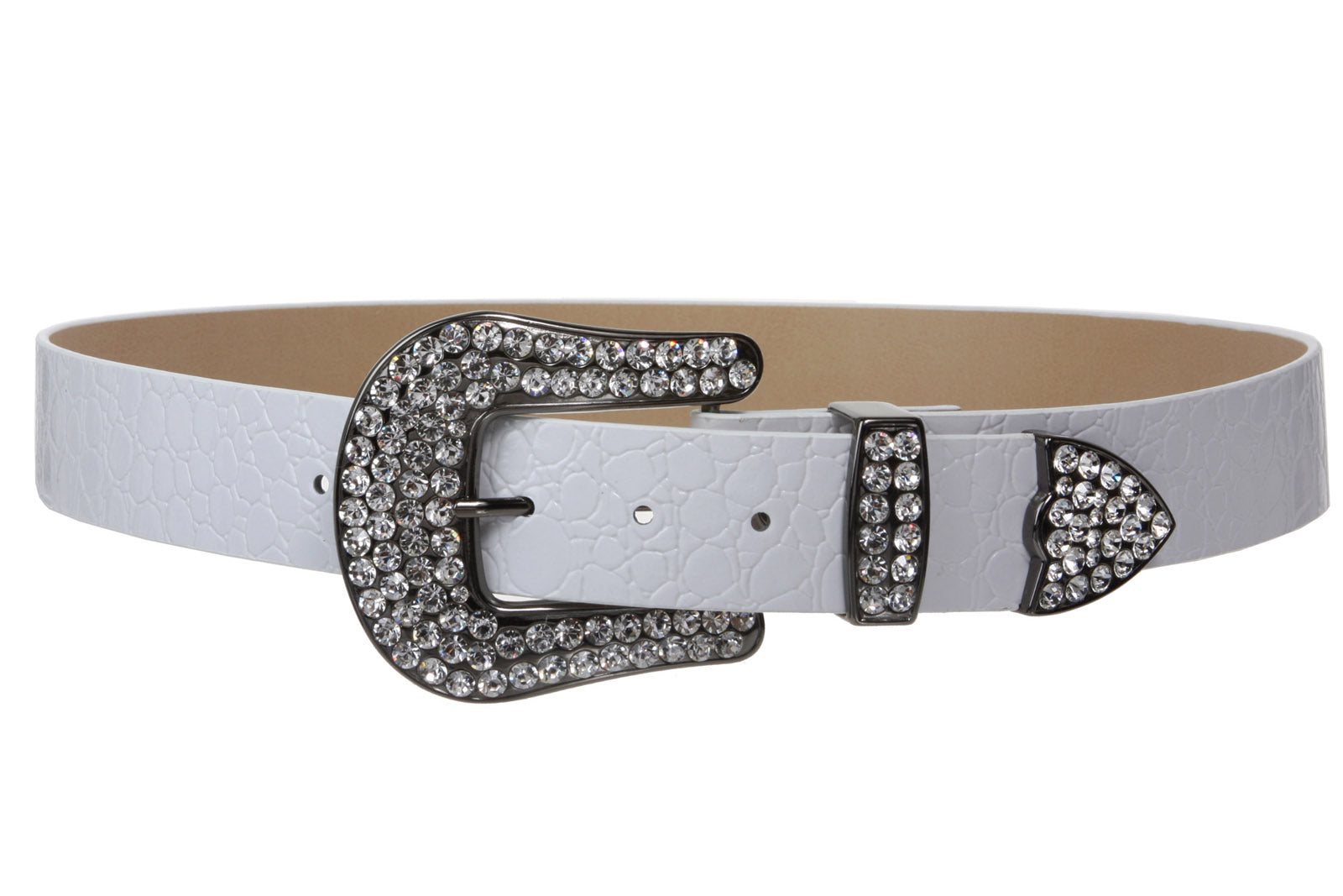 Women's Snap On Western Faux Crocodile Print Rhinestone Belt - OnlineBelts