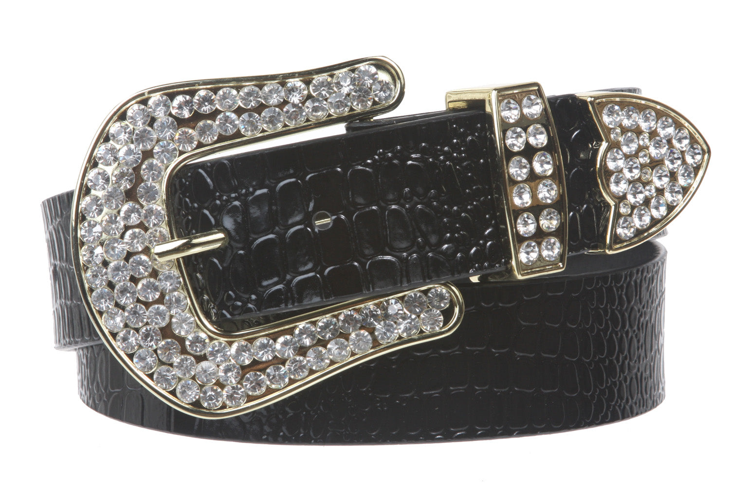 Ladies Snap On Western Alligator Rhinestone Leather Belt - OnlineBelts
