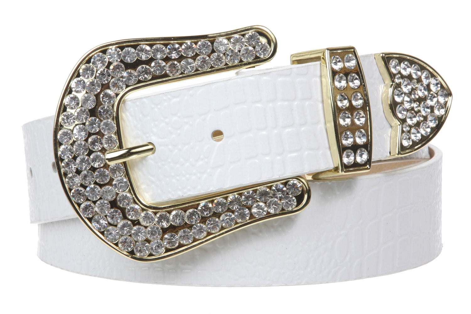 Ladies Snap On Western Alligator Rhinestone Leather Belt - OnlineBelts