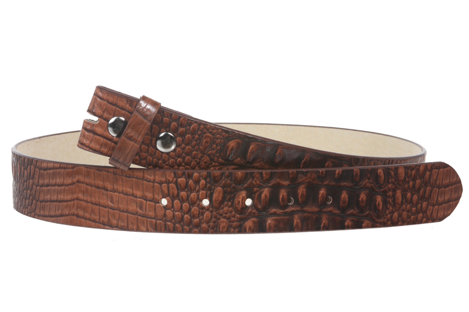 Snap On 1 1/2" Croco Embossed Leather Belt Strap - OnlineBelts