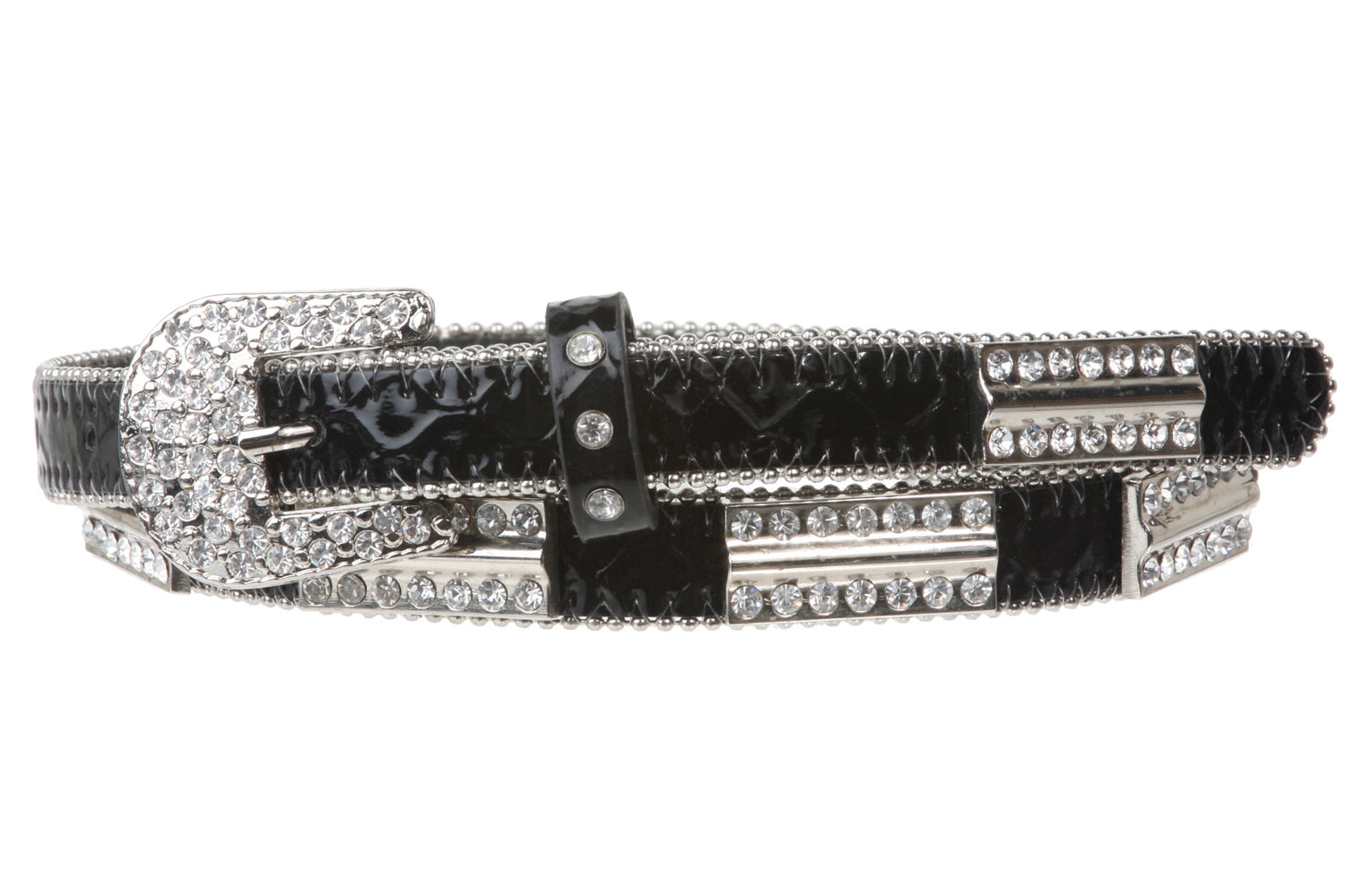 3/4" Skinny Rhinestone Faux Alligator Patent Leather Belt - OnlineBelts