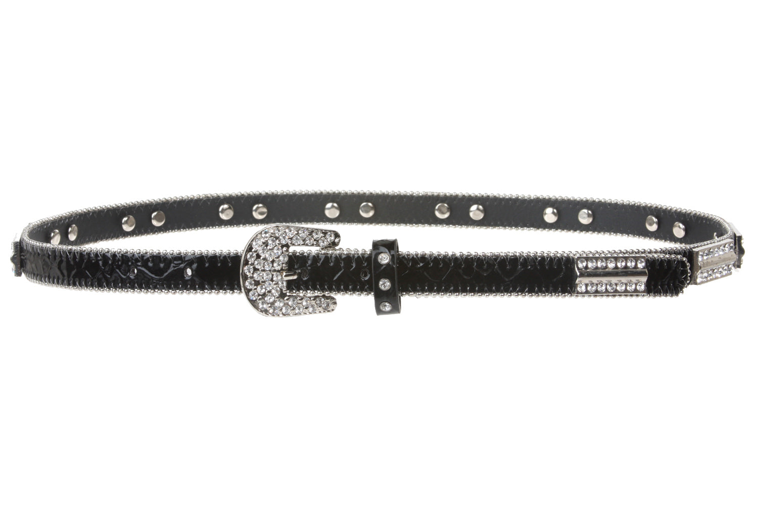 3/4" Skinny Rhinestone Faux Alligator Patent Leather Belt - OnlineBelts