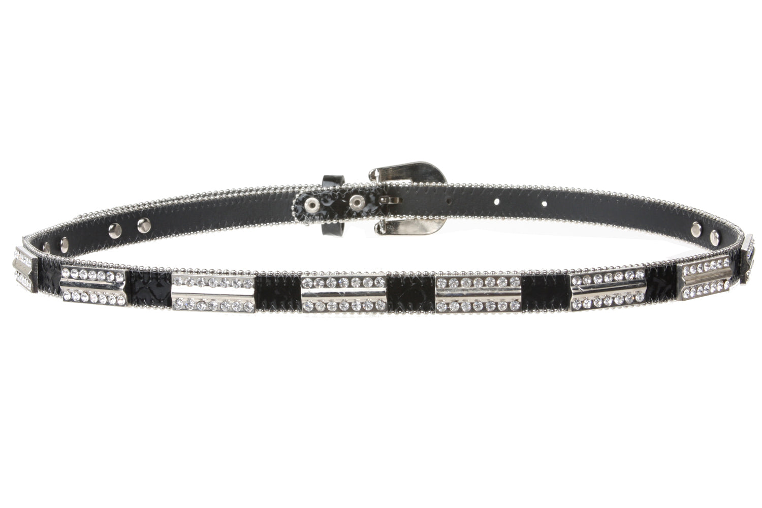 3/4" Skinny Rhinestone Faux Alligator Patent Leather Belt - OnlineBelts