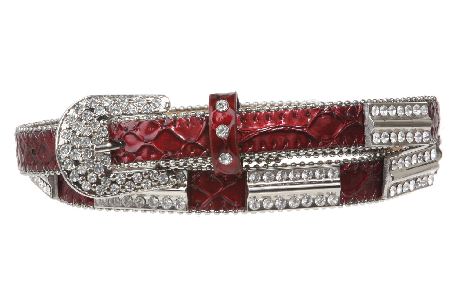3/4" Skinny Rhinestone Faux Alligator Patent Leather Belt - OnlineBelts