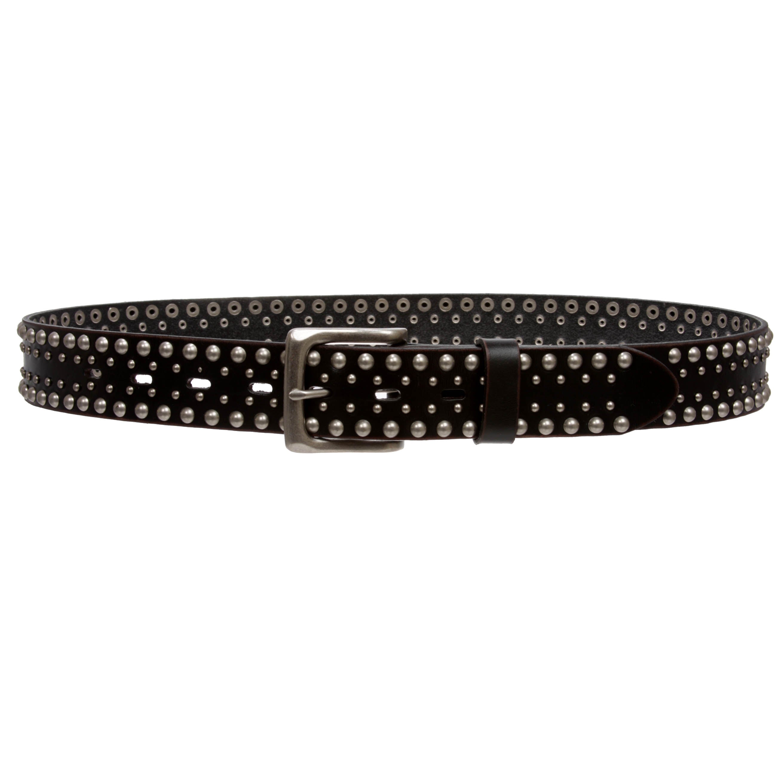 1 1/2" Snap on Antique Silver Circle Metal Studded Distressed Leather Belt - OnlineBelts