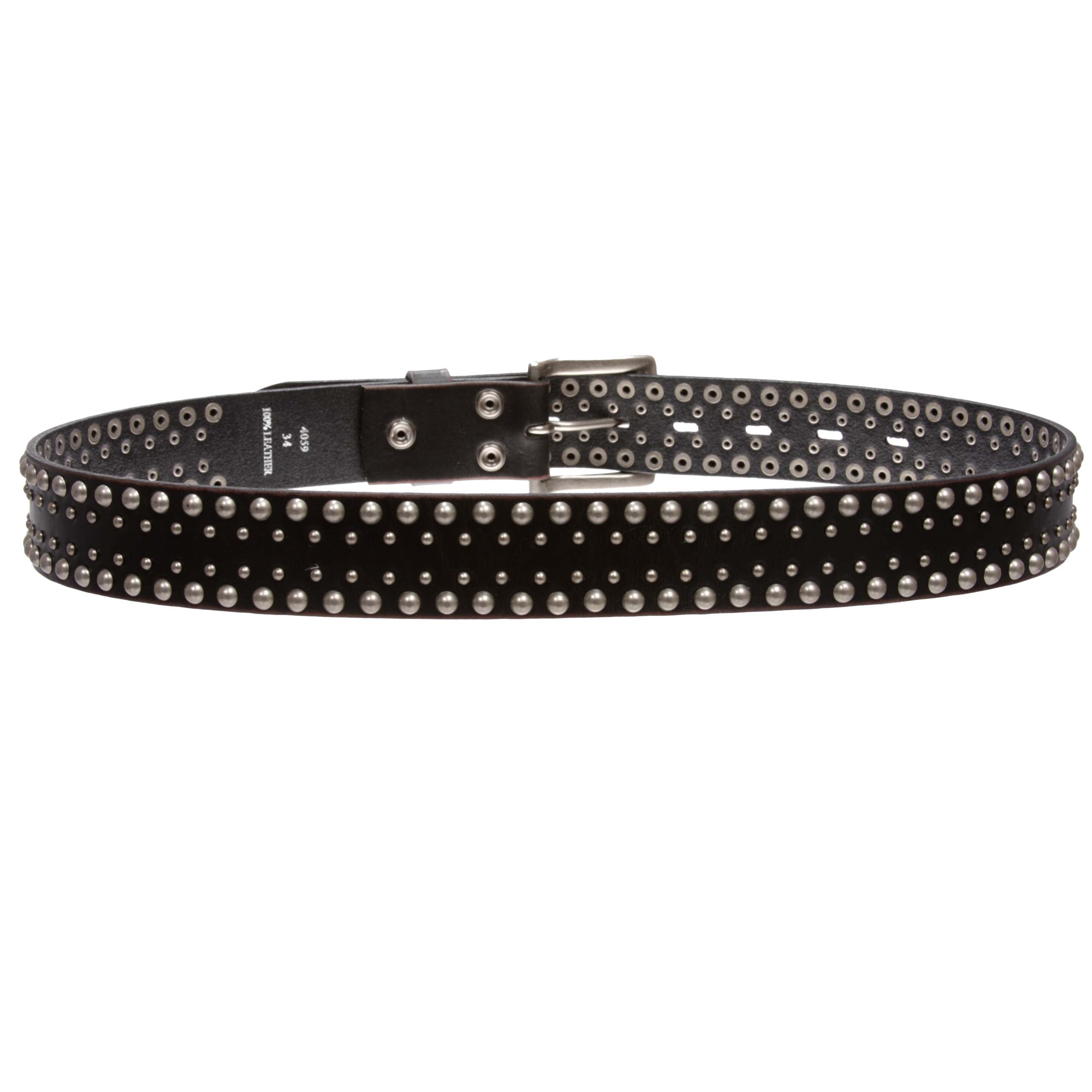 1 1/2" Snap on Antique Silver Circle Metal Studded Distressed Leather Belt - OnlineBelts