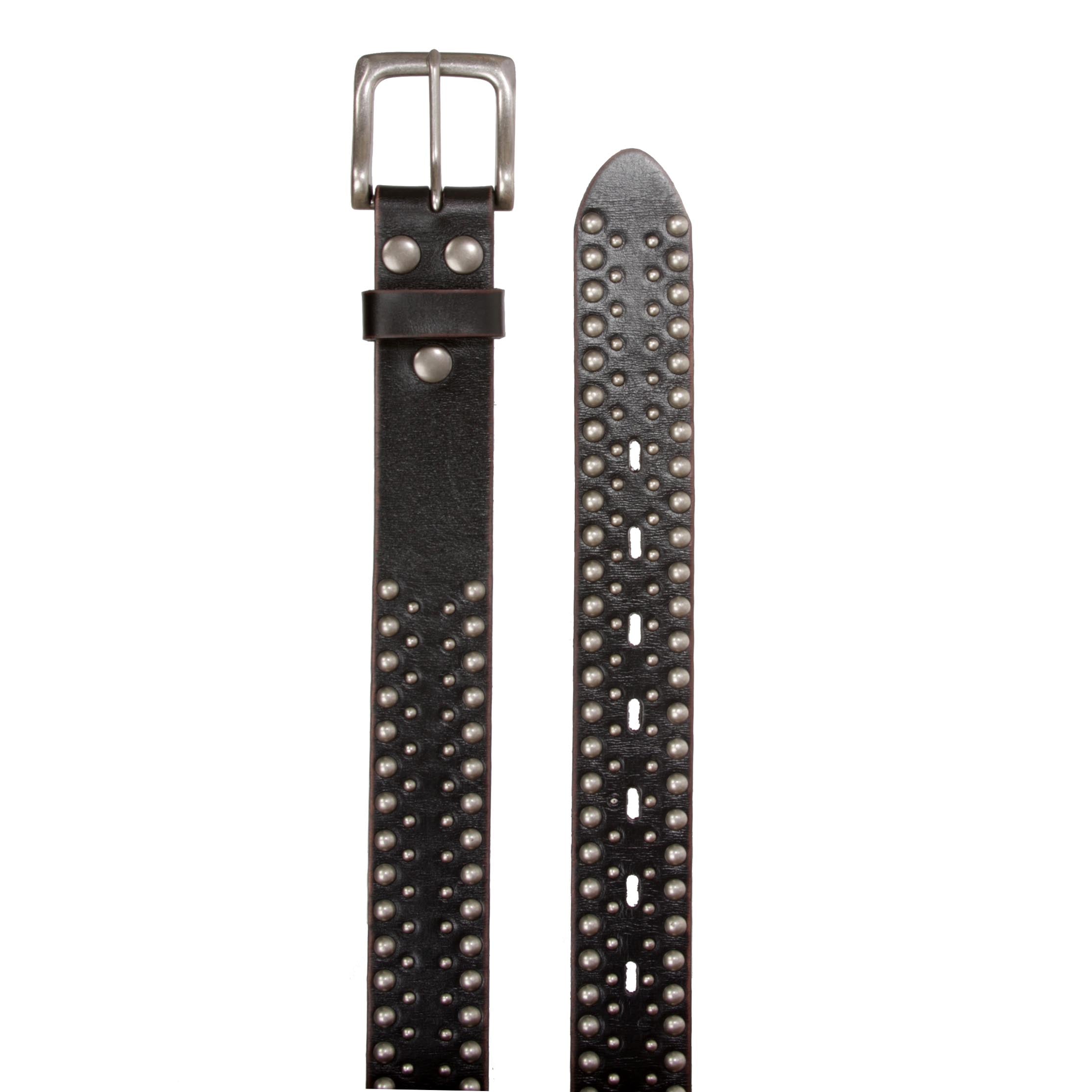 1 1/2" Snap on Antique Silver Circle Metal Studded Distressed Leather Belt - OnlineBelts