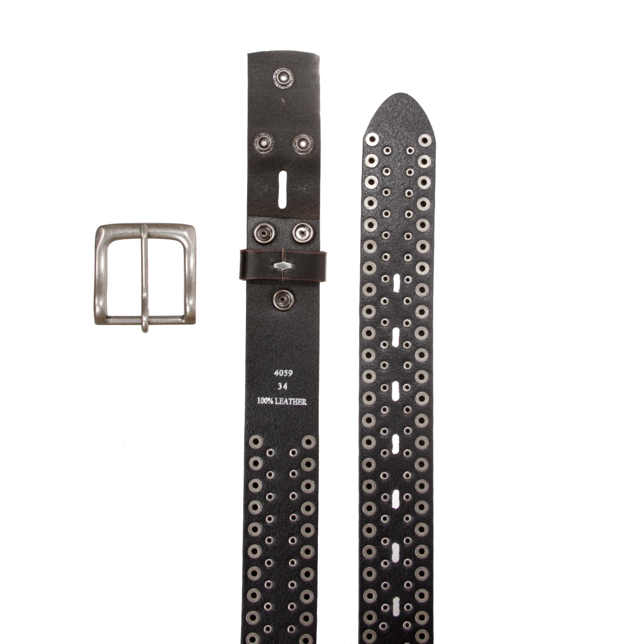 1 1/2" Snap on Antique Silver Circle Metal Studded Distressed Leather Belt - OnlineBelts