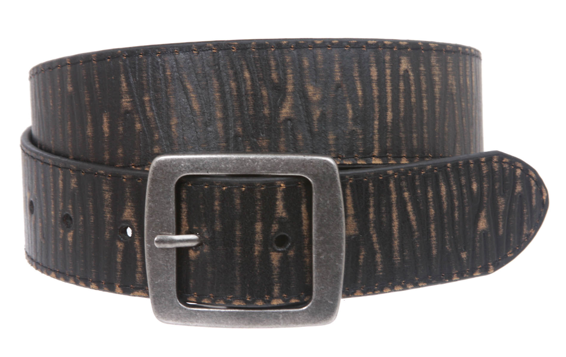 Men's Snap On 1 1/2" (38 mm) Rectangular Vintage Retro Leather Belt - OnlineBelts