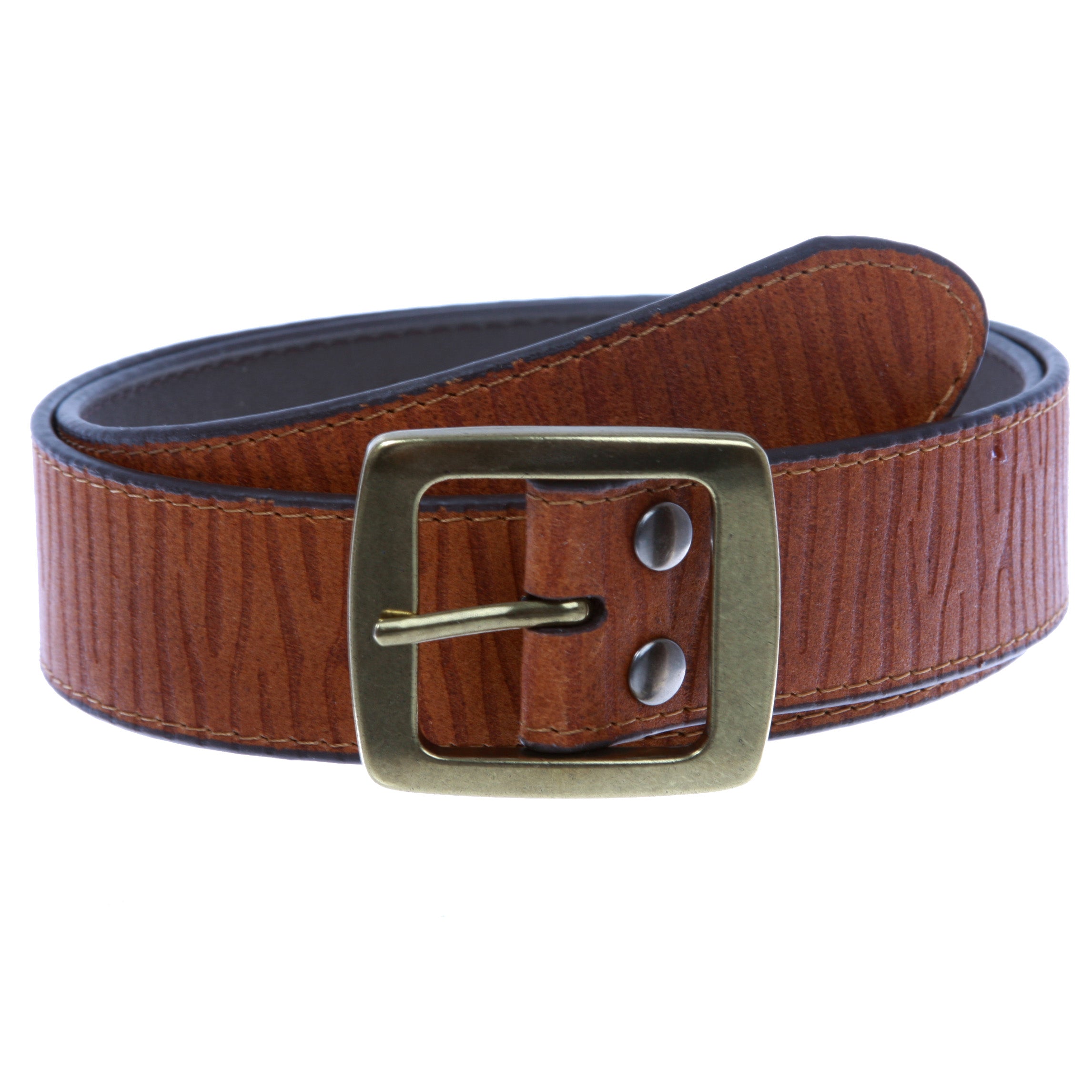 Men's Snap On 1 1/2" (38 mm) Rectangular Vintage Retro Leather Belt - OnlineBelts