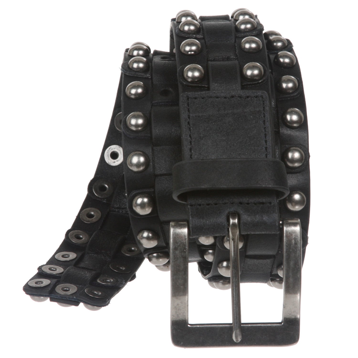 1 1/2" Antique Silver Circle Metal Studded Interlaced Leather Belt - OnlineBelts