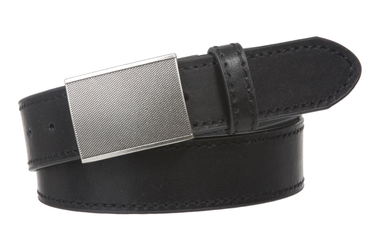 Men's Snap On 1 1/2" (38 mm) Leather Belt with Rectangular Gritty Looking Textured Belt Buckle - OnlineBelts