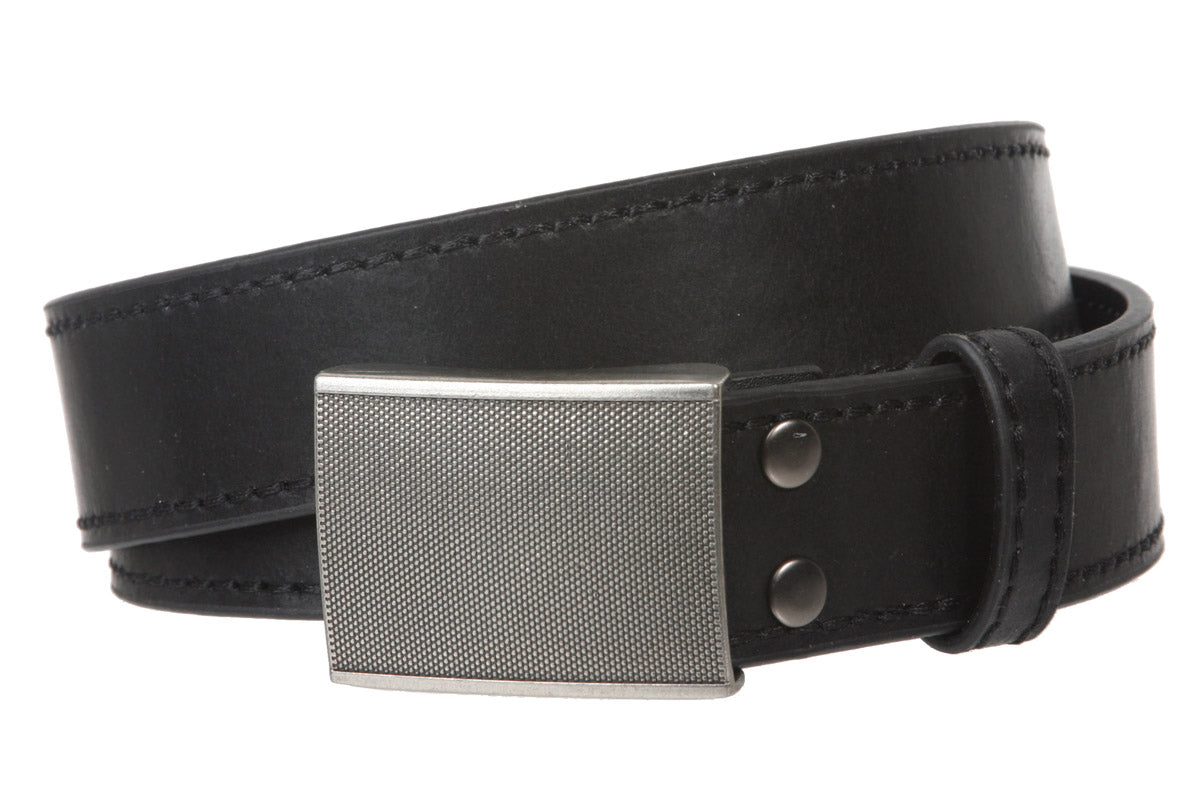 Men's Snap On 1 1/2" (38 mm) Leather Belt with Rectangular Gritty Looking Textured Belt Buckle - OnlineBelts