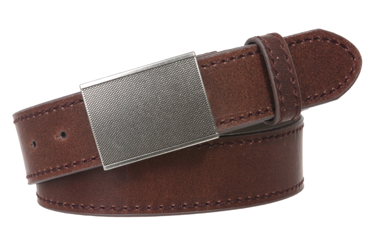 Men's Snap On 1 1/2" (38 mm) Leather Belt with Rectangular Gritty Looking Textured Belt Buckle - OnlineBelts