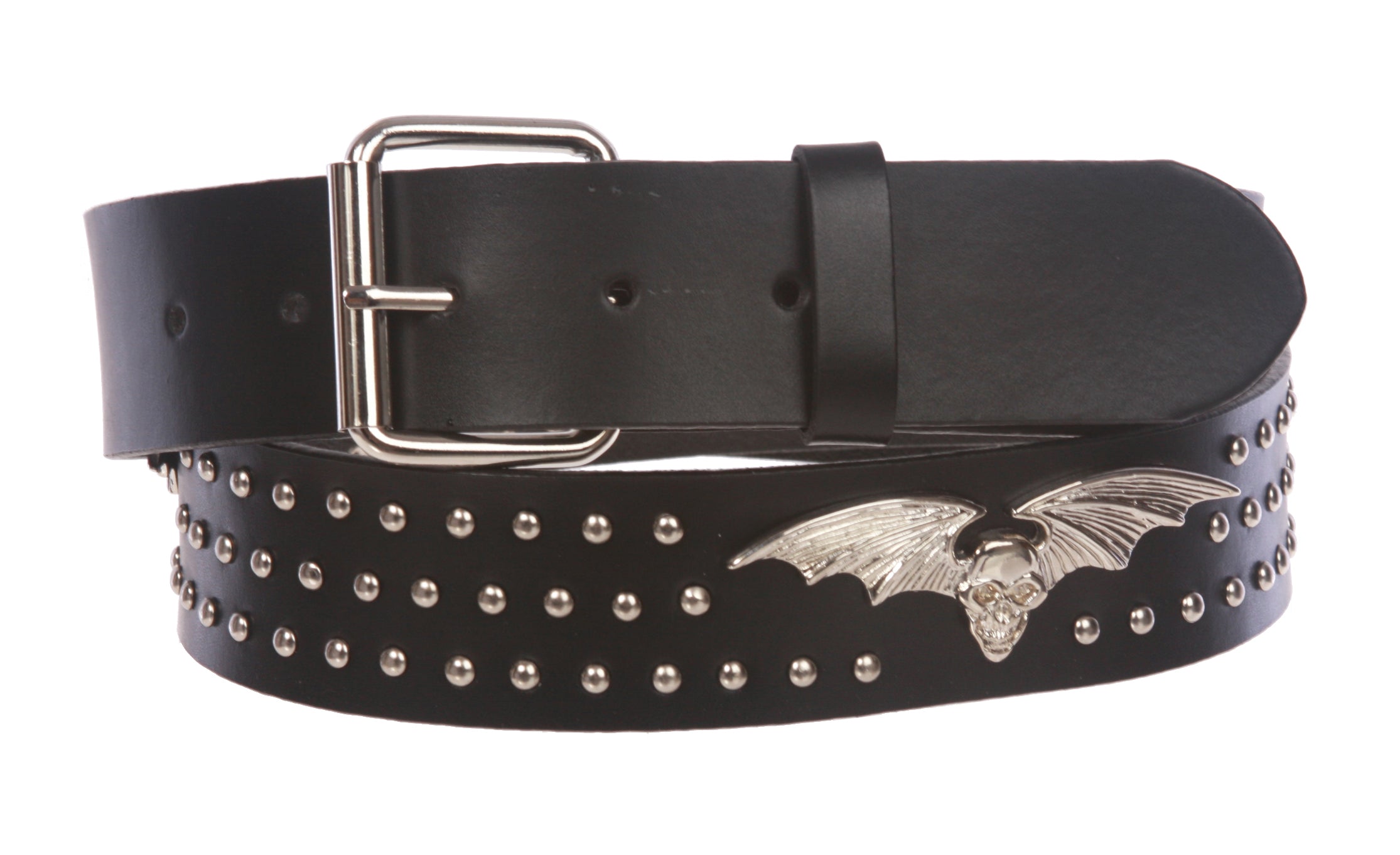 Snap On Bats & Pirate Silver Circle Studded Belt - OnlineBelts