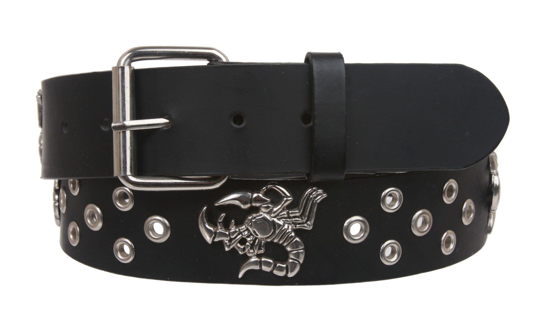 Black Snap on Scorpions and Grommets Leather Belt - OnlineBelts