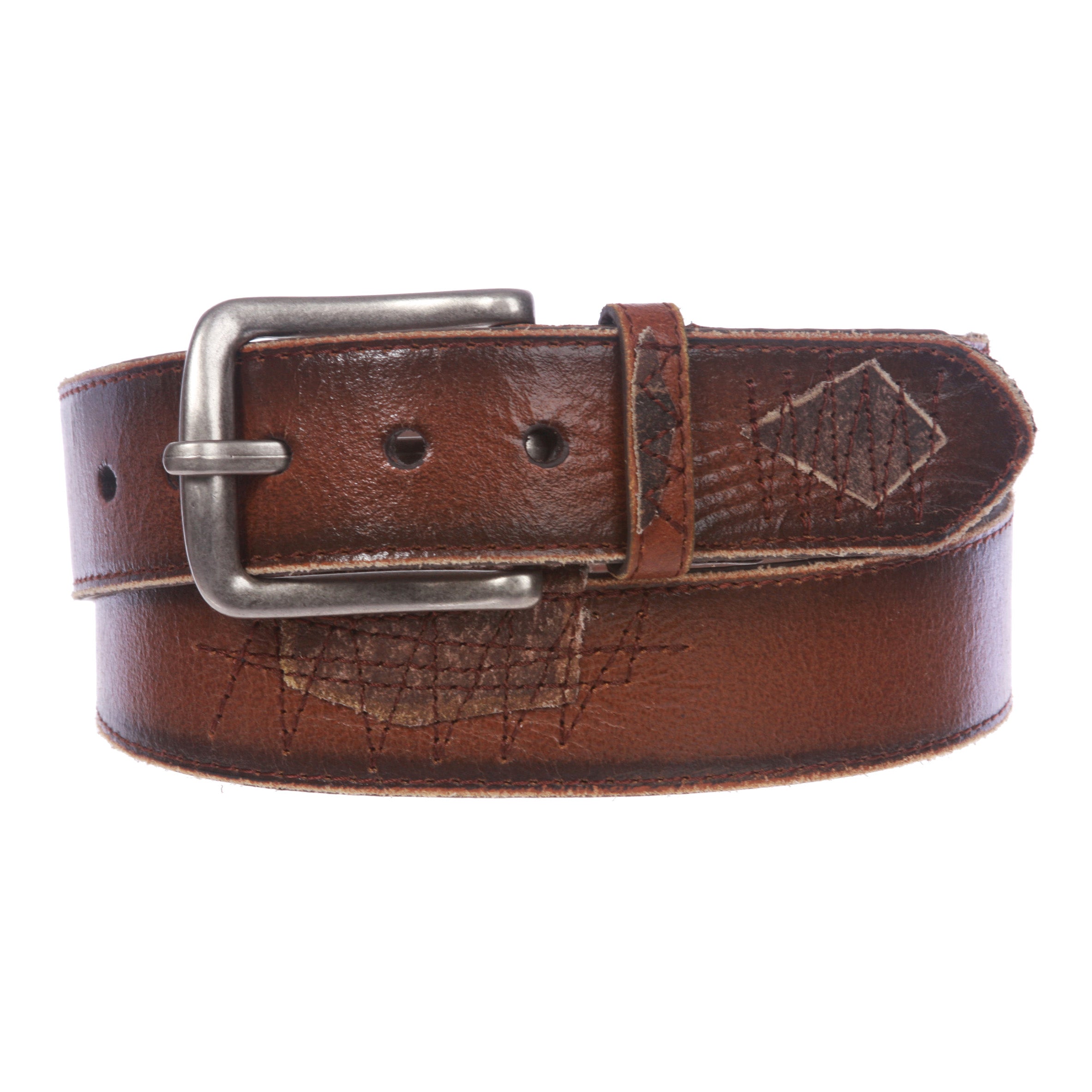 Men's 1 3/4" Western Vintage/Distressed Stitching Genuine Leather Casual Belt - OnlineBelts