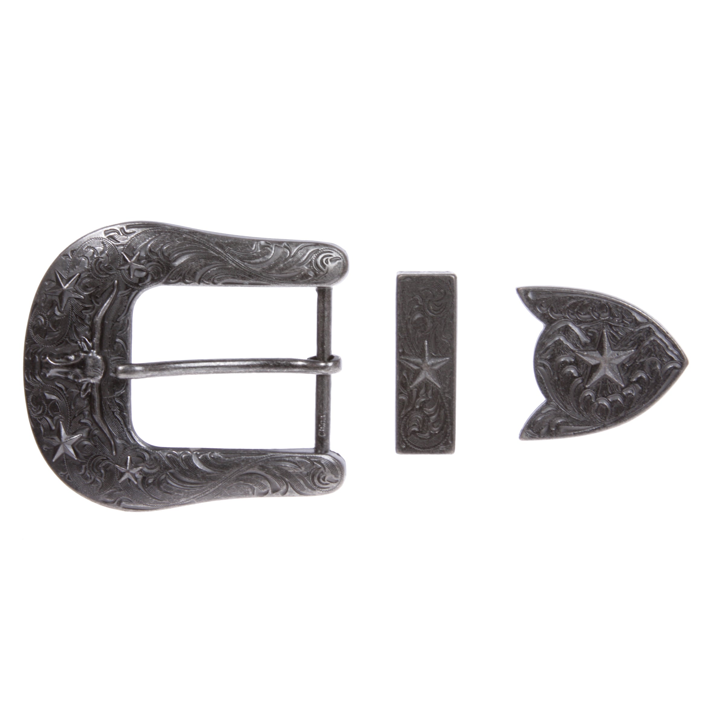 1-1/2" Engraved Western Cowboy Longhorn & Star Belt Buckle Set for Leather Craft - OnlineBelts