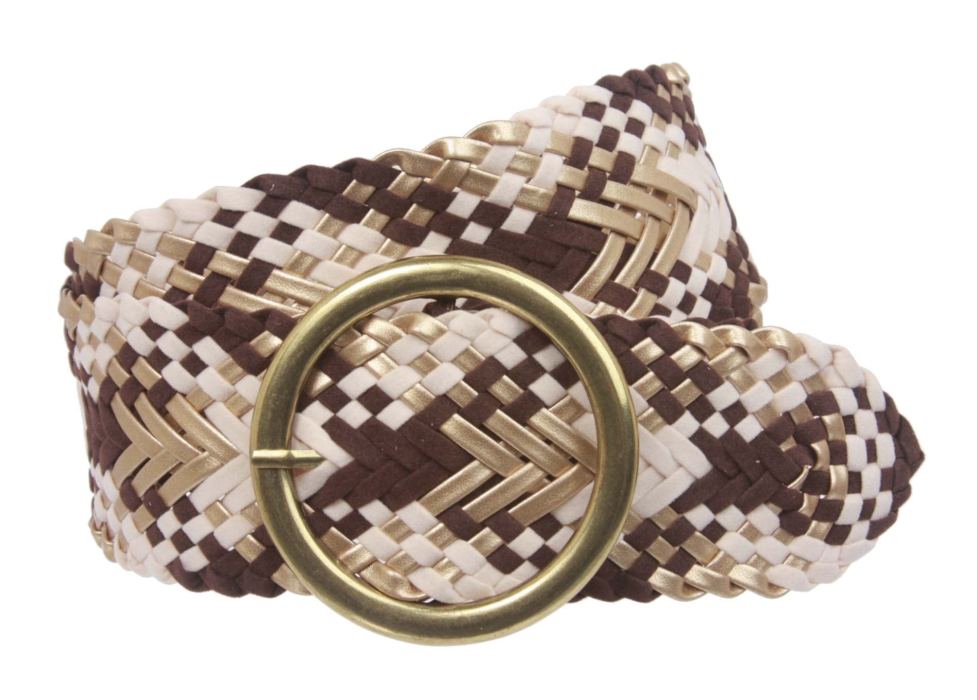 2 3/4" Velvet Wide Braided Woven Belt with Metal Circle Ring Buckle