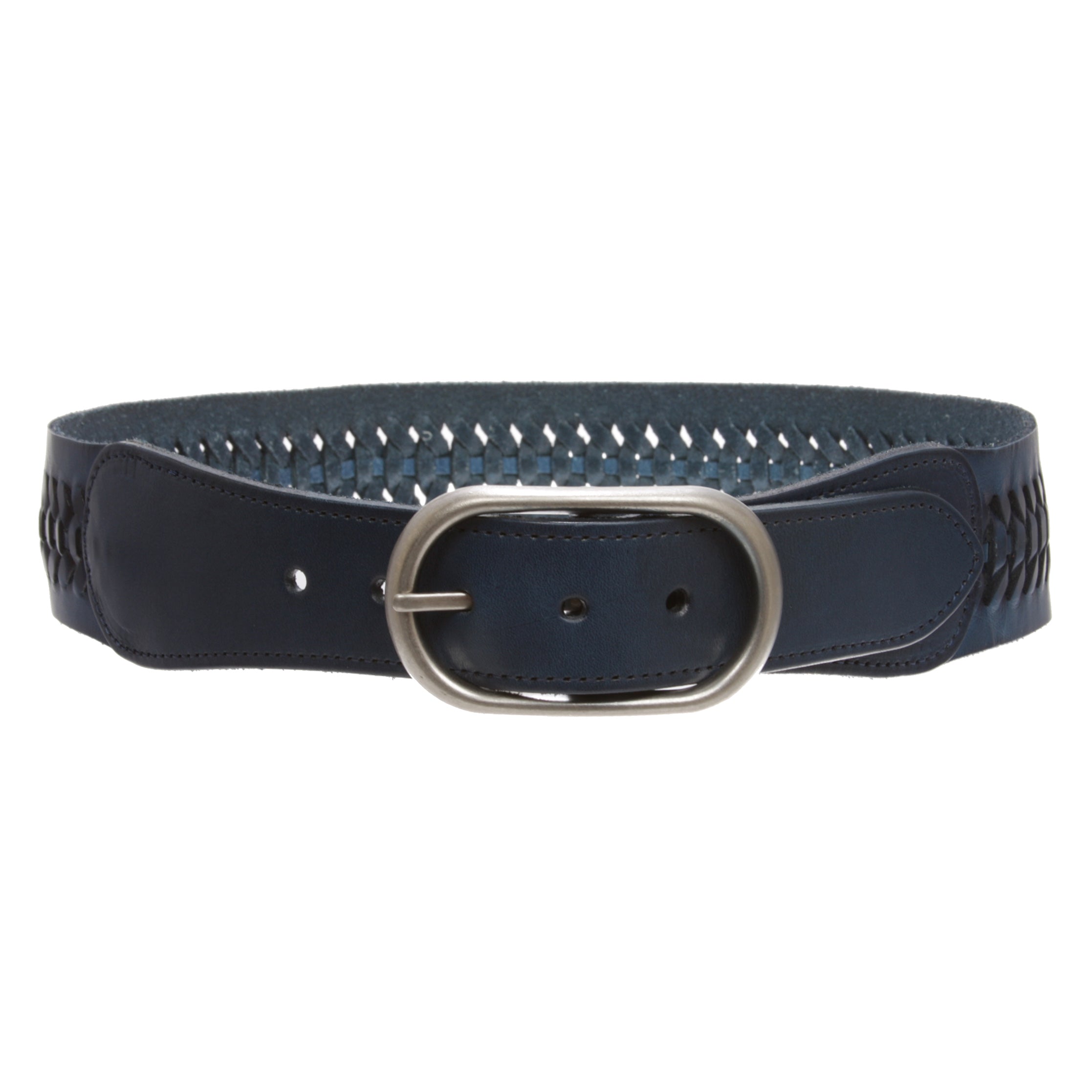 2" Wide High Waist Braided Woven Full Grain Tapered Oval Leather Belt - OnlineBelts