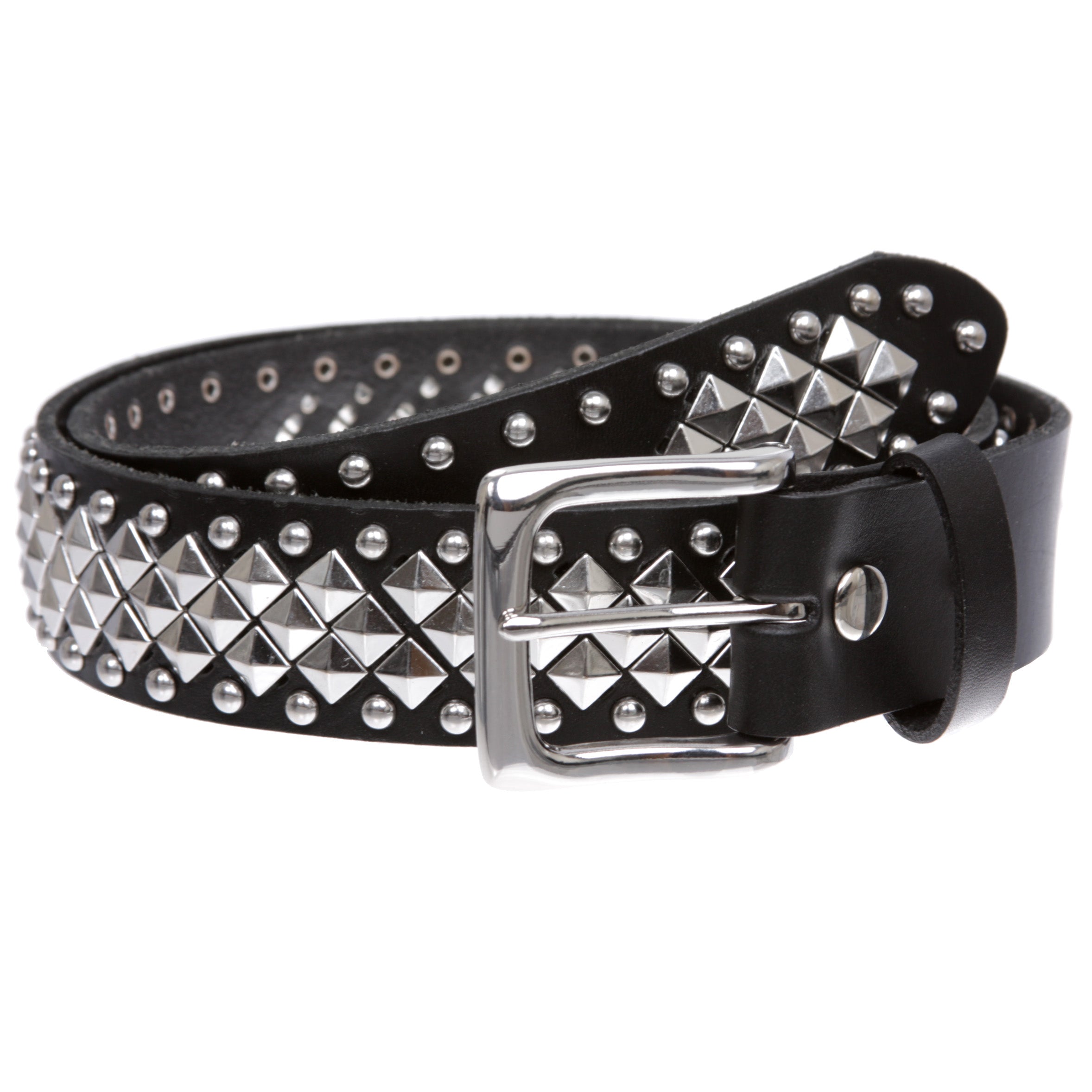 1 1/2" Unisex Snap On Nail Heads Punk Rock Star Studded Solid Leather Belt - OnlineBelts
