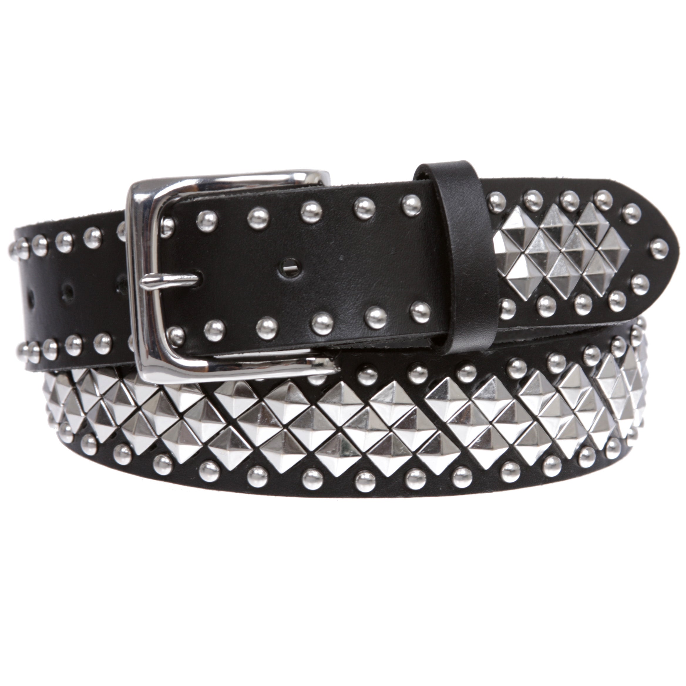 1 1/2" Unisex Snap On Nail Heads Punk Rock Star Studded Solid Leather Belt - OnlineBelts