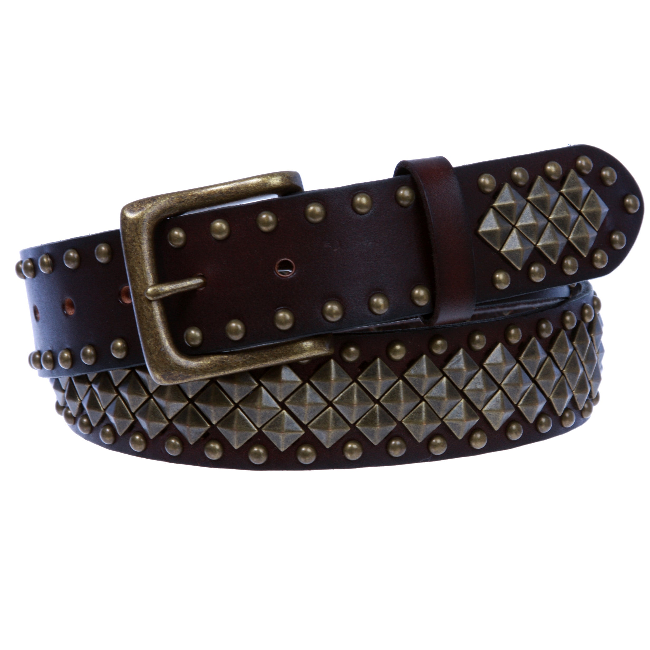 1 1/2" Unisex Snap On Nail Heads Punk Rock Star Studded Solid Leather Belt - OnlineBelts