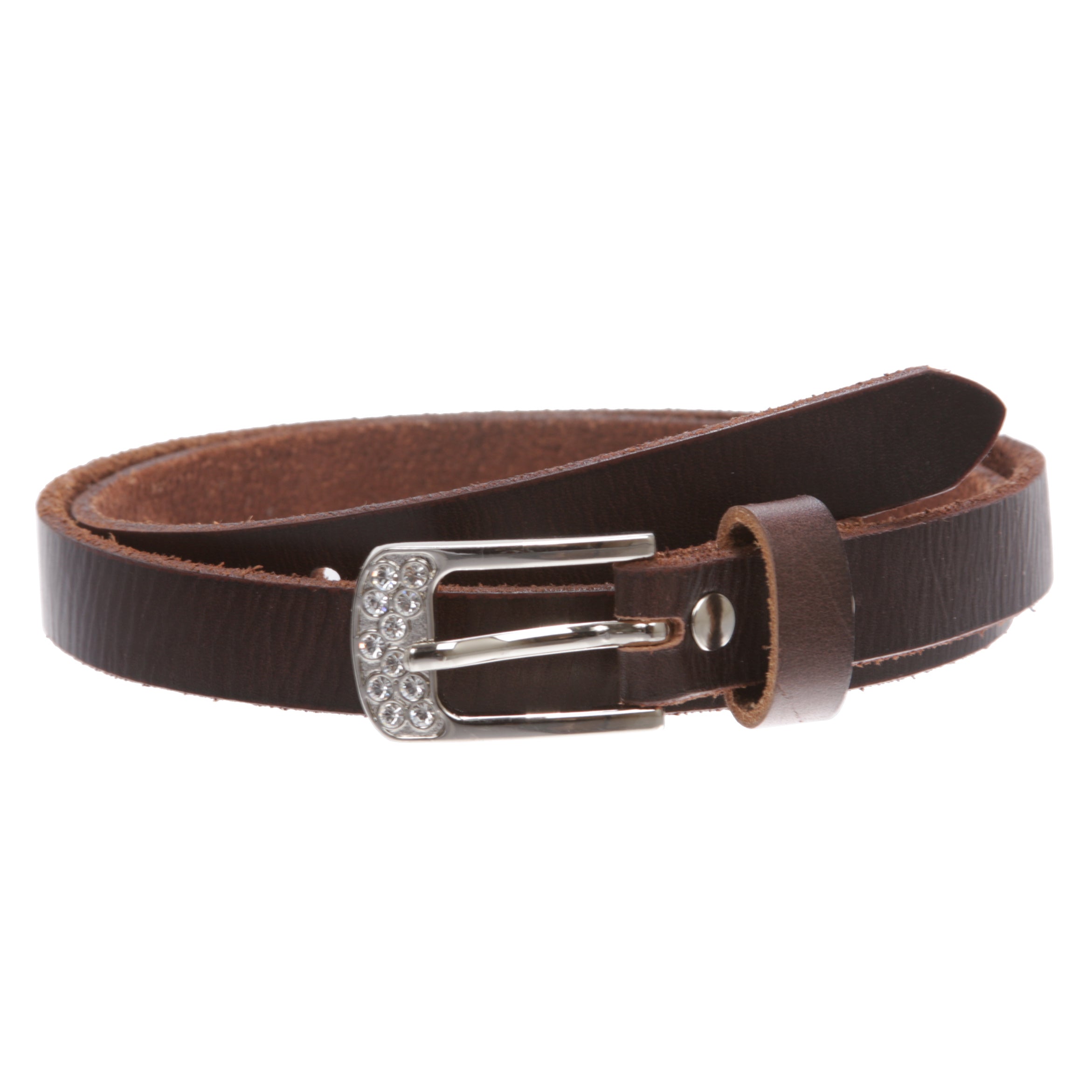 Womens 3/4" (19mm) Skinny Rhinestone Vintage Cowhide Leather Dress Casual Belt - OnlineBelts