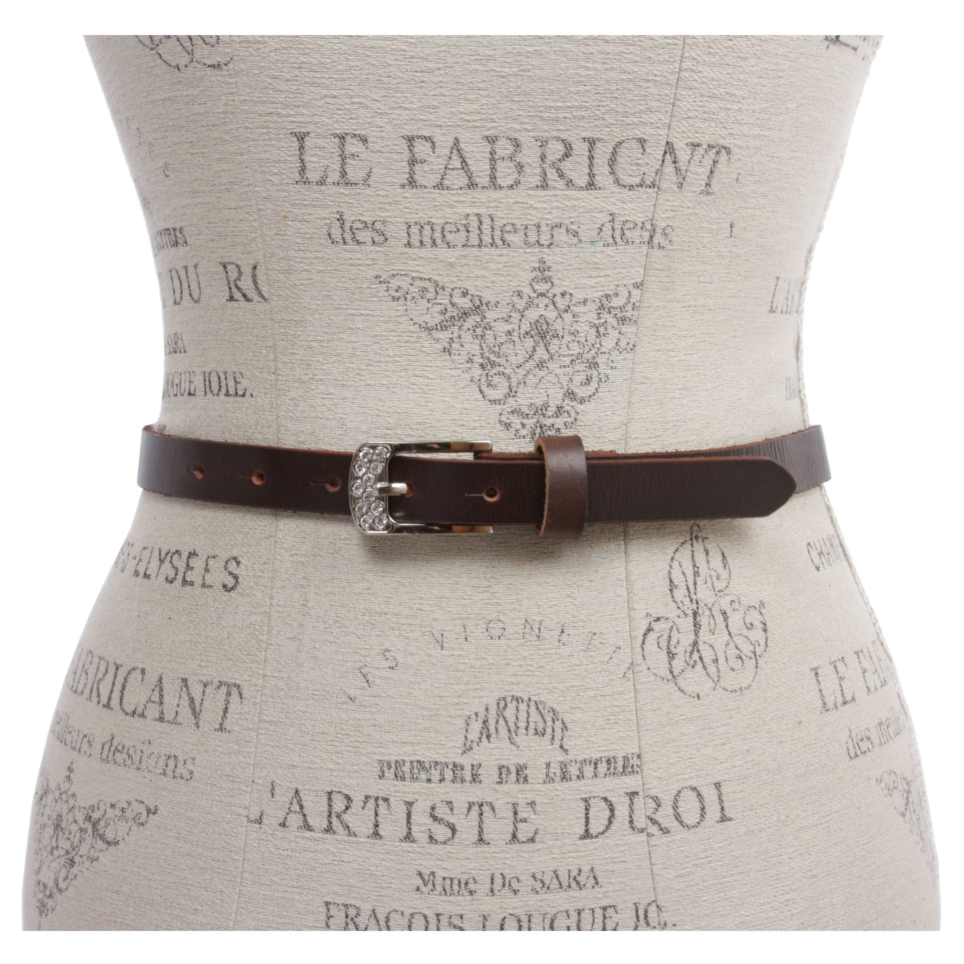 Womens 3/4" (19mm) Skinny Rhinestone Vintage Cowhide Leather Dress Casual Belt - OnlineBelts