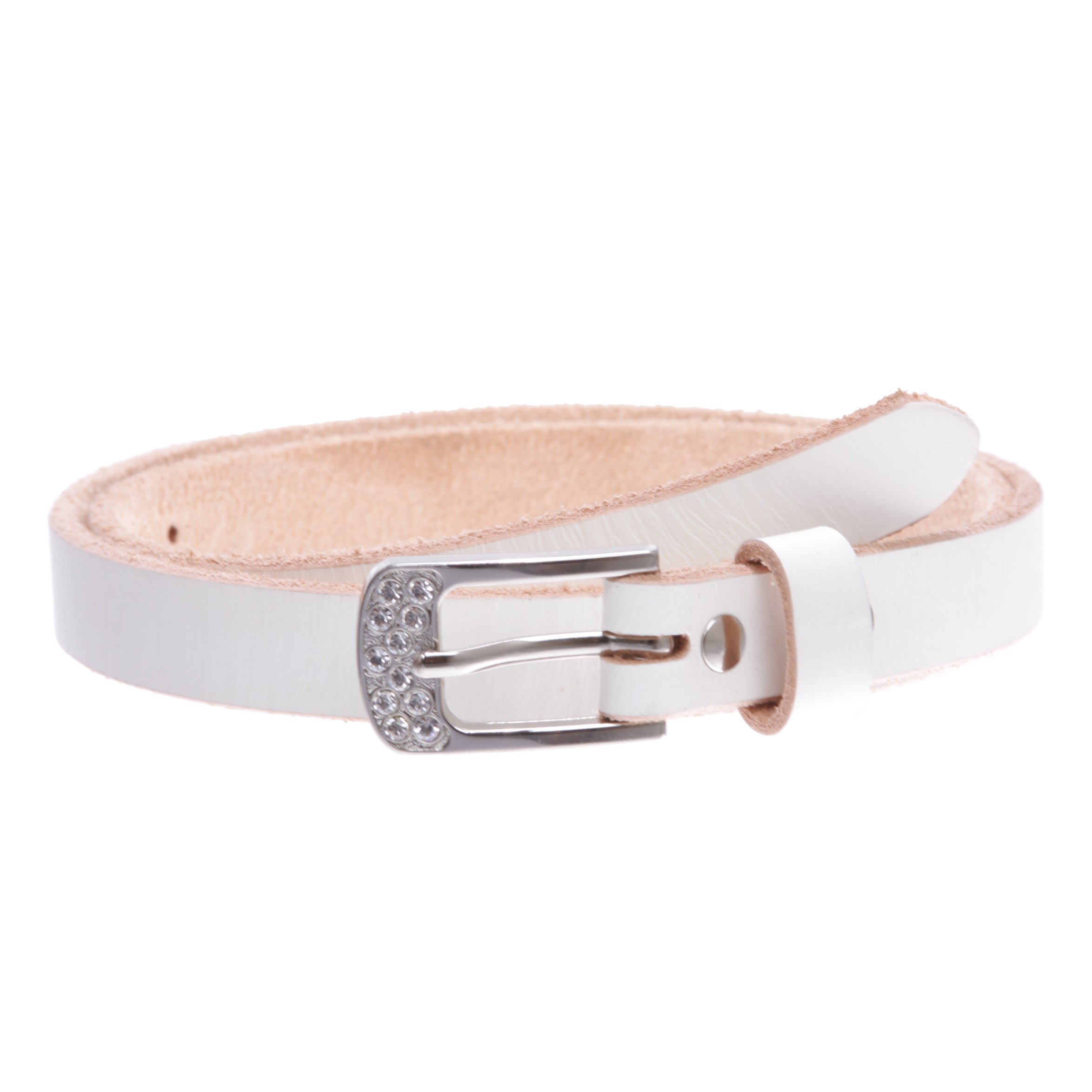 Womens 3/4" (19mm) Skinny Rhinestone Vintage Cowhide Leather Dress Casual Belt - OnlineBelts