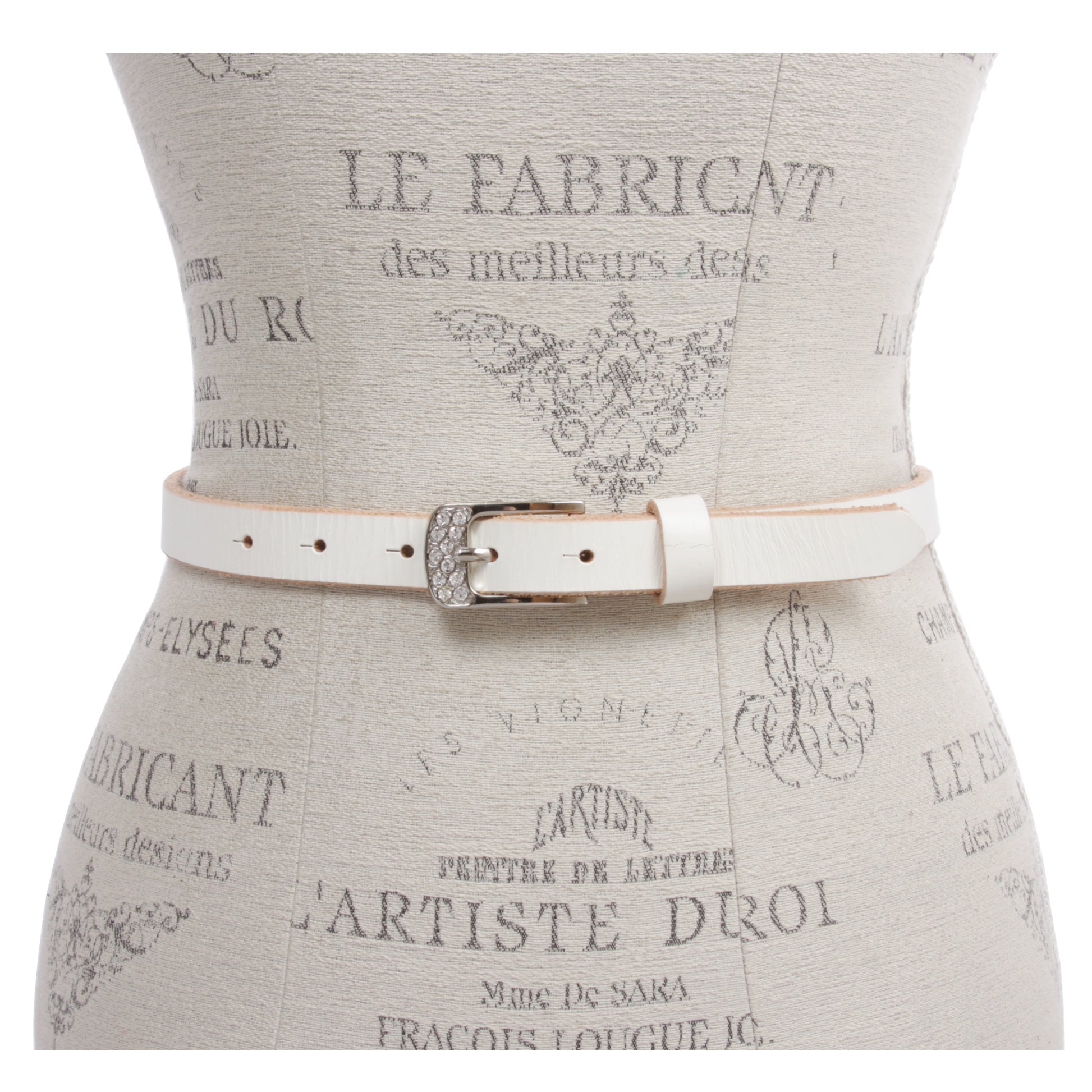 Womens 3/4" (19mm) Skinny Rhinestone Vintage Cowhide Leather Dress Casual Belt - OnlineBelts